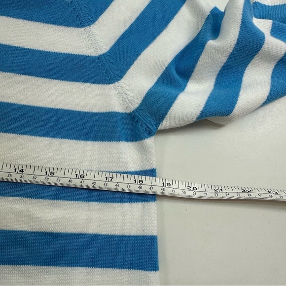 Jeanne Pierre Womens Sz M Pullover Tunic Sweater Blue White Wide Stripe V Neck - Picture 5 of 7